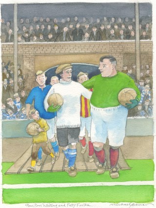 Michael Foreman illustration of Pom Pom Whiting as the Chelsea goalkeeper | City of Westminster Archives